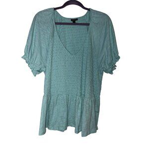 Torrid Peplum Smocked Top In Mint Green Short Sleeves Size 3
